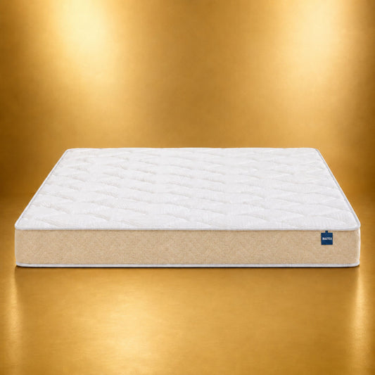 Matelas Bultex Easy Start 140x190 cm sur fond doré, vue en perspective