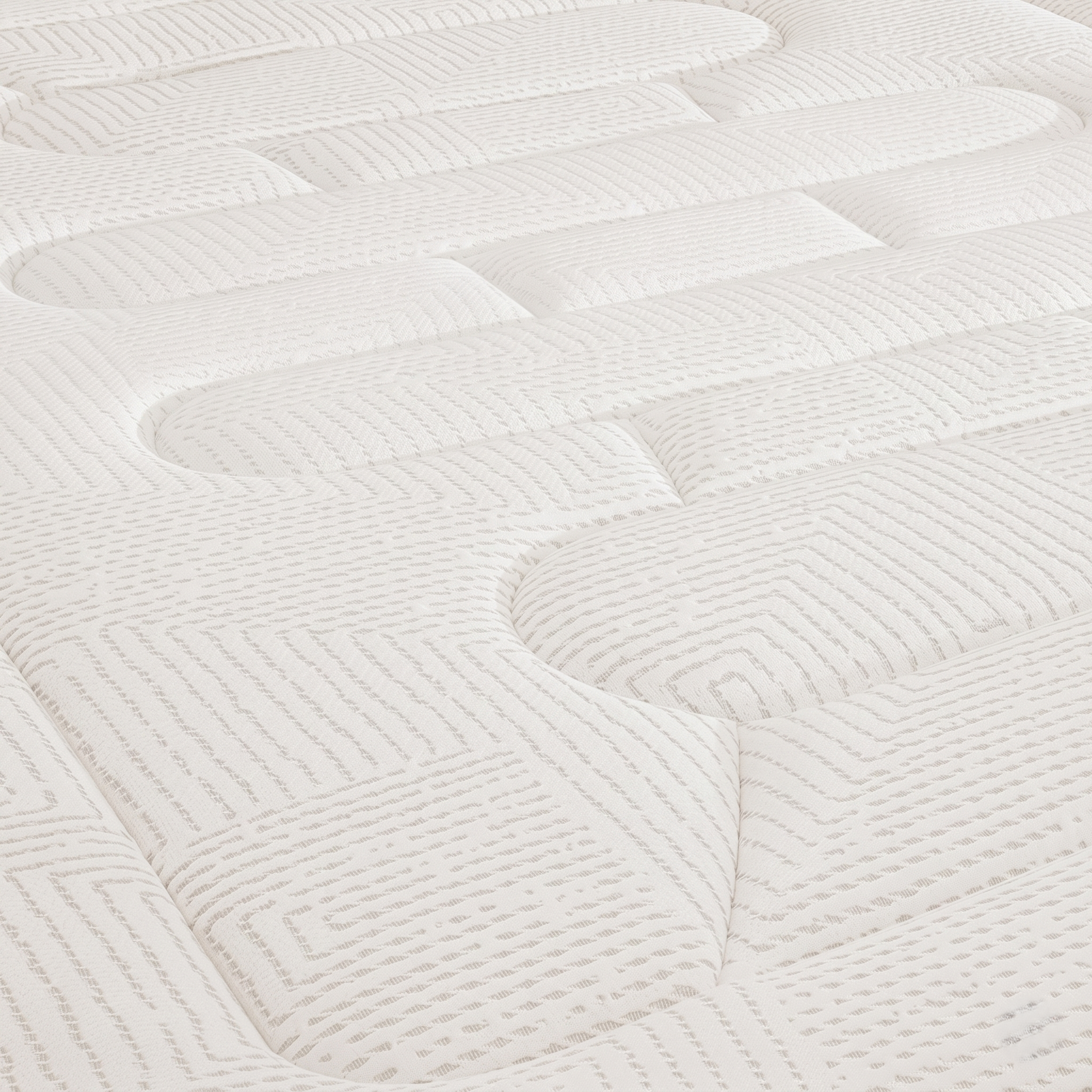 Gros plan texturé de la surface d'un matelas Bultex Easy Wake, montrant son motif de surpiqûres géométriques complexes et son tissu respirant.