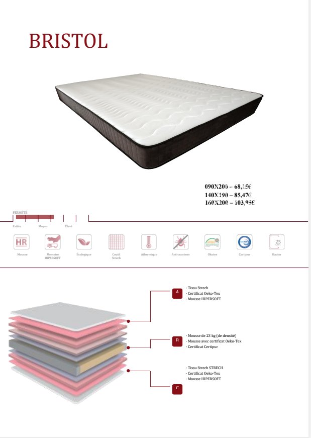 Matelas BRISTOL - Centrale literie